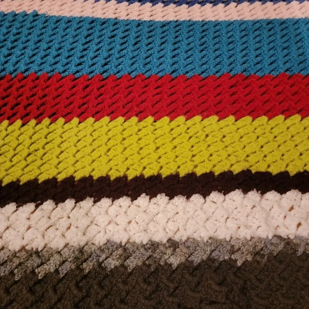 Vintage Granny Crochet Afghan Throw baby Blanket Handmade Multi Color striped